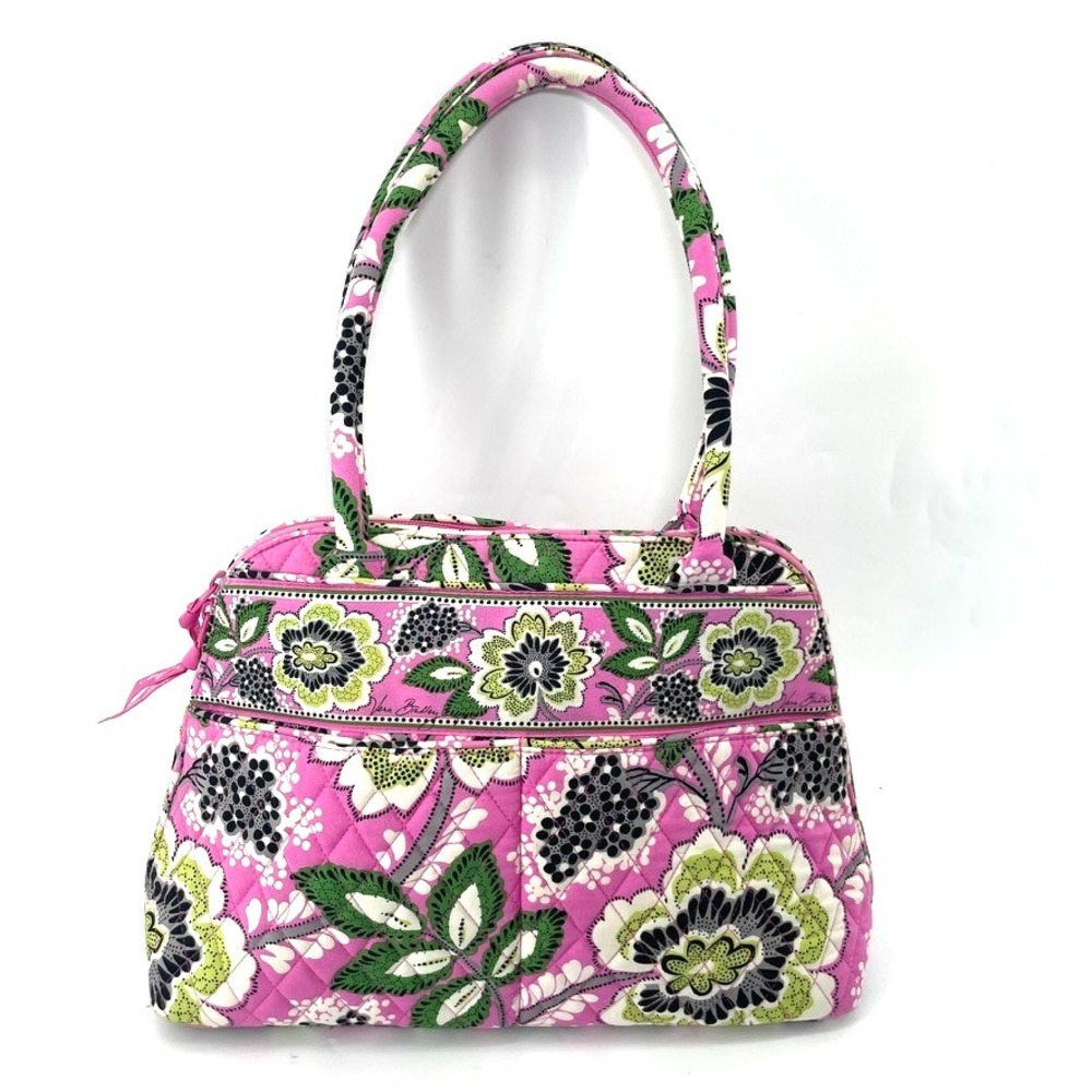 Vera Bradley Priscilla Pink Floral Bowler Bag Shoulder Bag Handbag Travel Tote - Picture 2 of 14